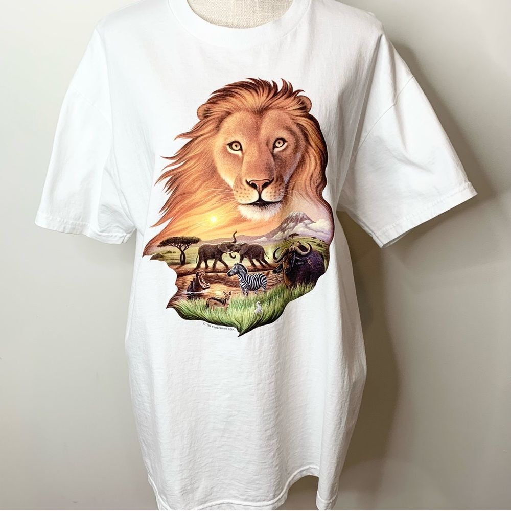 1998 Delta Pro Weight Fun-Raiser U.S.A. Lion Safari Graphic Tee Shirt Large